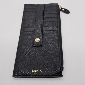 Lodis black leather slim card sleeve with zip pocket
